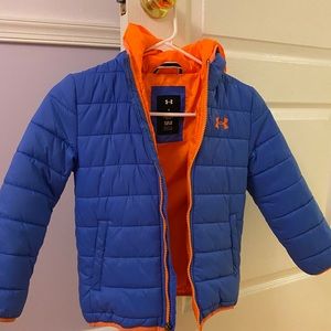 Blue and orange under armour puffy coat